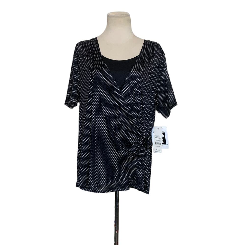 George black polka dots short sleeves faux wrap blouse size 2X
